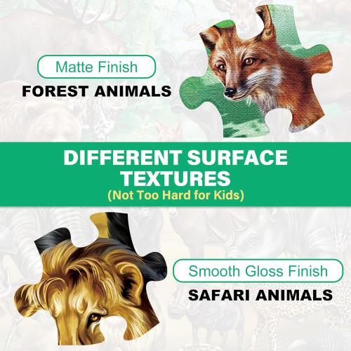 100 Pc BenBen Puzzles for Kids Ages 4-6, Double Sided 100 Piece Puzzles for Kids, 2 in 1 Puzzle, Wild Animals, Learning Educational Jigsaw Puzzles Toys for Boys Girls (15.75” x 11.75”)