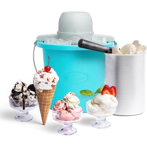 Nostalgia Electric Ice Cream Maker - Old Fashioned Soft Serve Ice Cream Machine Makes Frozen Yogurt or Gelato in Minutes - Fun Kitchen Appliance - Blue - 4 Quart