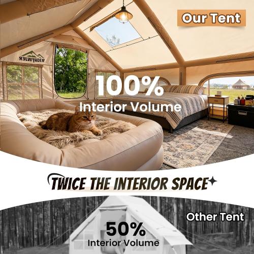 Inflatable Tent with Skylight, Quick Setup Blow Up Tents with Pump, Hot Tent with Stove Jack, Waterproof Oxford Inflatable House for Camping, Air Glamping Tents for Camping Adult