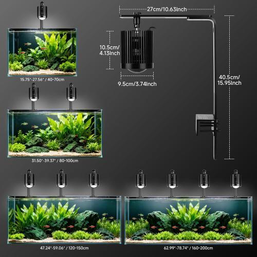 fishkeeper Clip On Aquarium Light, 24/7 Fish Tank Light with Timer, DIY 3 Colors & 10 Brightness Full Spectrum Aquarium LED Lights with Adjustable Metal Clamp for Freshwater Plants Fish Tanks (100W)