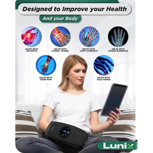 Lunix LX7 Electric Hand Massager with Compression, Pressure Point Therapy for Arthritis, Pain Relief and Carpal Tunnel, Shiatsu Massage Machine with Heat, with Hand Warmer, Black