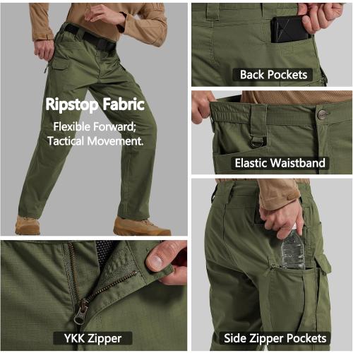 Men's Stretch Tactical Pants Water Resistant Ripstop Cargo Pants Lightweight Outdoor EDC Hiking Work Pants (Army Green, 32WX32L)