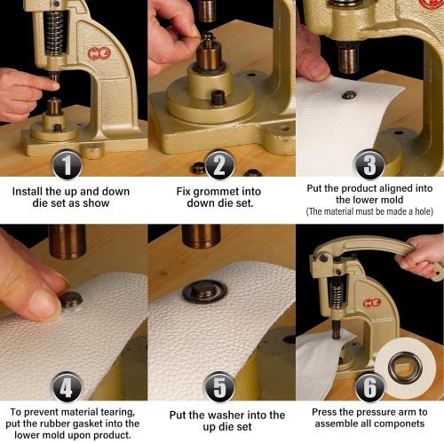 Upgraded Have Duty Hand Press Grommet kit with Eyelet Punch Tool kit.3 Dies and 1500 Pcs Grommets for Fabric tarps Curtains Paper Leather and Canvas.