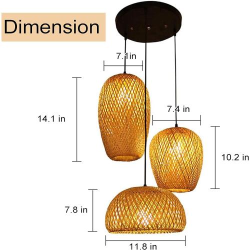GCQ Bamboo Lantern Pendant Lamp, Retro Japanese Style E27 Chandelier Hanging Light Ceiling Lighting Fixture for Living Room Bedroom Restaurant Cafe Teahouse Bar Dining Room Club