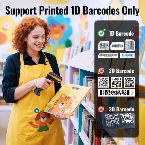 Tera Barcode Scanner Wireless 1D Laser Cordless Barcode Reader with Battery Level Indicator, Versatile 2 in 1 2.4Ghz Wireless and USB 2.0 Wired