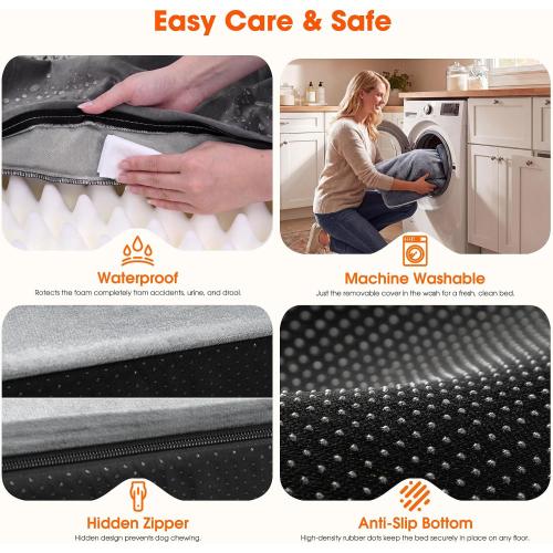 Waterproof Orthopedic Dog Bed for Extra Large Dogs with Bolster | Extra Thick High-Density Joint Support Foam, Washable Cover & Anti-Slip Bottom, Heavy Duty Waterproof Dog Couch Bed.