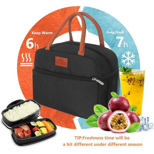 CCidea Lunch Bag for Women/Men, Insulated Lunch Box Bag for Women Adult Men, Small Leakproof Lunch Tote Bag, Reusable Lunch Cooler bag Container for Work/Office/Picnic/Travel -Black