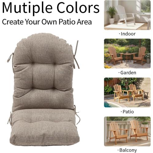QILLOWAY Outdoor High Back Chair Cushion for Adirondack, All Weather Rocking Chair Cushions Thick Padded Replacement for Patio Furniture Set of 2,Beige