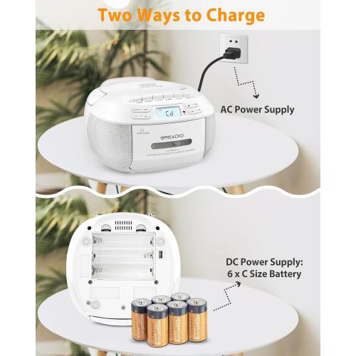 Greadio CD Player Boombox Cassette Player Combo with Bluetooth,AM/FM Radio,Stereo Sound with Remote Control,AUX/USB Drive,Tape Recording,AC/DC Powered,Headphone Jack,LCD Display for Home,Kids,Gift