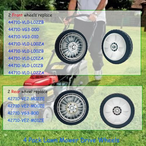 4 Pack Lawn Mower Wheels, HRR216K9VKAA Wheels, Fit for Honda HRR216 HR215 HRT216 HRB215 HRR2168vka etc 21 Inch Lawn Mower,2 Rear Wheels 42710-VE2-M02ZE, 2 Front Wheels 44710-VL0-L02ZB,5 Years Warranty
