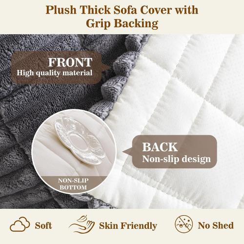 MYSKY HOME Couch Cover, Non-Slip Sofa Cover for 3 Cushion Sofa, Dark Grey