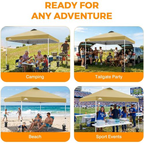 EAGLE PEAK 10x10 Pop Up Canopy Tent Easy Up Canopy Outdoor, Beige | Patented PeakPush™ Center Lock, 1 Person Setup Portable Pop Up Tent, Beach, Markets, Camping Sport Events, Wheeled Carry Bag