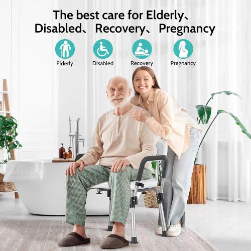 Kicimpro HSA/FSA Shower Chair for Elderly & Disabled, 10 Min Installation, Heavy Duty Bath Chair with Pad, 6 Adjustable Height Shower Seat for 5'1-6'4 Users
