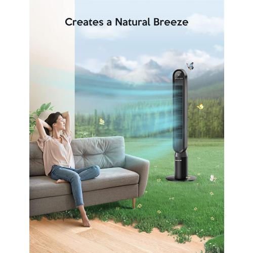 VAGKRI Tower Fan for Bedroom, 42 Inch Quiet Floor Fan with 135° Vertical 90°Oscillation Fans for Indoors, 4 Modes, 4 Speeds, 15H Timers Standing Bladeless Fans with Remote Black