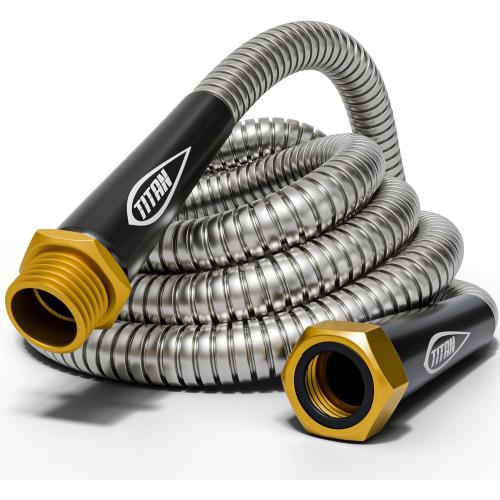 TITAN Garden Hose 25FT - 304 Stainless Steel Metal Water Hose, Flexible, Kink-Free, Lightweight, Durable, Crush Resistant Fittings, Easy to Coil, 500 PSI
