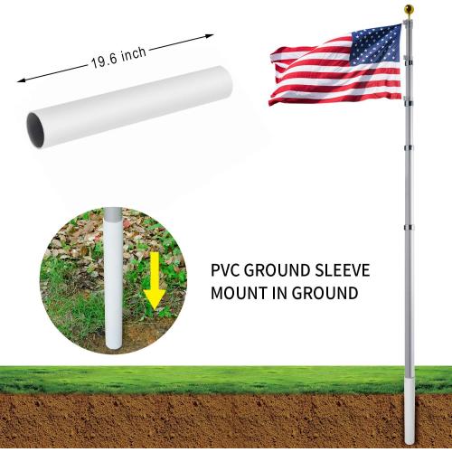 14 Gauge 20FT Telescoping Flag Pole Kit, Heavy Duty In Ground Telescopic Flag Poles with 3x5 American Flag, Outdoor Old Glory Flagpole Kits for Outside, Yard, Residential or Commercial