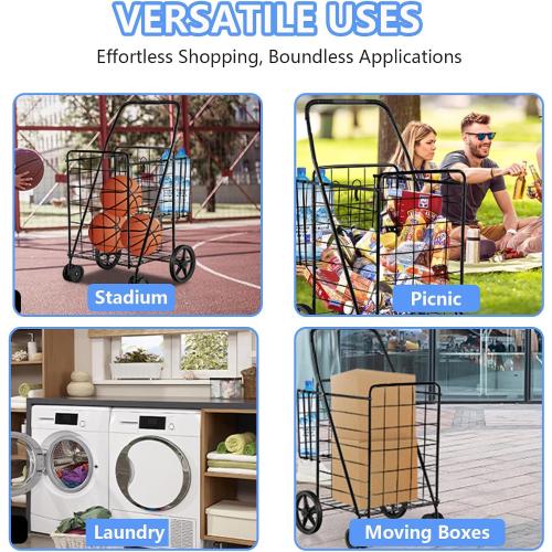 Folding Shopping Cart with Waterproof Liner & 360° Swivel Wheels | Collapsible Grocery Cart for Easy Transport, Ideal for Laundry, Shopping, and Travel – 132 LBS Capacity