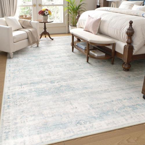 Lahome Blue Rugs for Living Room, 8x10 Distressed Light Blue Area Rugs for Bedroom, Stain Resistant Large Carpets for Dining Room, Soft Non Slip Floor Mat for Kids Room