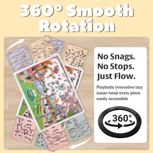 2-in-1 Rotating & Tilting Puzzle Board for 1500‑Piece Puzzles with 4 Color Drawers and Cover, 32x24 Portable Spinning Plastic Jigsaw Puzzle Table for Adults