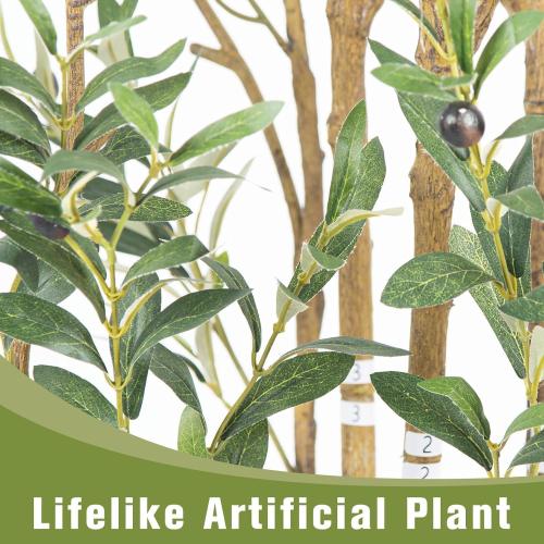Artificial Fake Olive Tree 6FT Tall 1Pack with White Planter Faux Silk Olive Tree for Home Living Room Office Decor Faux Artificial Plants Indoor with Fruit & Free Moss