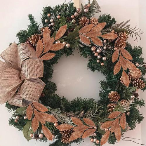 GREENTIME 12 Pack Artificial Brown Glitter Leaves 13 Fake Christmas Picks Decorative Glitter Sticks for Vase Christmas Tree DIY Wreath Crafts Fireplace Decor