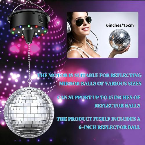 Disco Ball with Motor and Light | 5/8/10/15 RPM Adjustable Speed Rotating