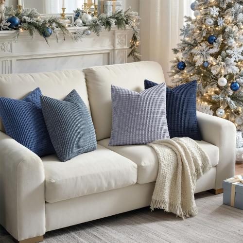 MIULEE Blue Decorative Pillow Covers 18x18 Inch Set of 4 Boho Western Farmhouse Home Decor Couch Throw Pillows Summer Coastal Corduroy Pillowcases Industrial for Sofa Living Room Bed