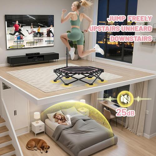 HXD-ERGO Foldable Mini Trampoline, 42'' Rebounder Trampoline with Adjustable Foam Handle, Fitness Trampoline for Indoor, Outdoor, Home Gym,Max Load 460lbs
