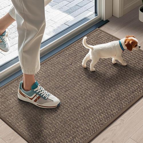 LEKEEPGO Door Mat 17x29, Non Slip Door Mat Indoor Entrance, Rubber Backing Indoor Door mats Washable Absorbent Low-Profile Doormat Front Entryway Entry Resist Dirt Inside Door Mats, Brown