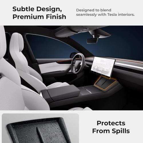 Charging Pad Cover for Tesla Model Y Juniper (2025/2026) & Model 3 Highland (2024/25/26) - Ultra Thin Silicone Mat Protector, Unobstructed Wireless Charging - Black