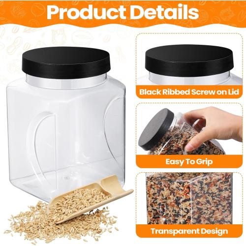 Gerrii 32 oz Plastic Storage Jars with Lids Bulk Clear Grip Containers with Wide Mouth, Wide Mouth Pantry Dry Food Storage Canisters Jars for Flour, Rice, Coffee, Sugar, Honey, Black Lids