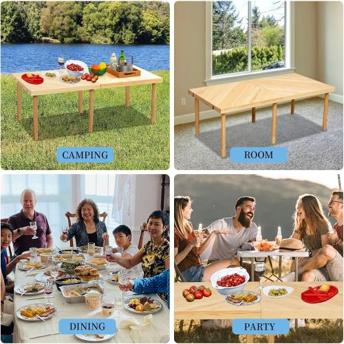 48x24 Boho Wooden Picnic Table, Portable Outdoor Low Picnic Table with Adjustable Legs 13 & 16 for Floor Seating, Beach, Camping, BBQ, Backyard, 48x24in Seating for 6 People