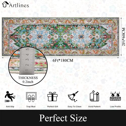 U'Artlines 2' x 6' Boho Hallway Runner Rug, Non Slip Washable Vintage Farmhouse Kitchen Rug Accent Area Carpet for Entryway Laundry and Living Room (Green)