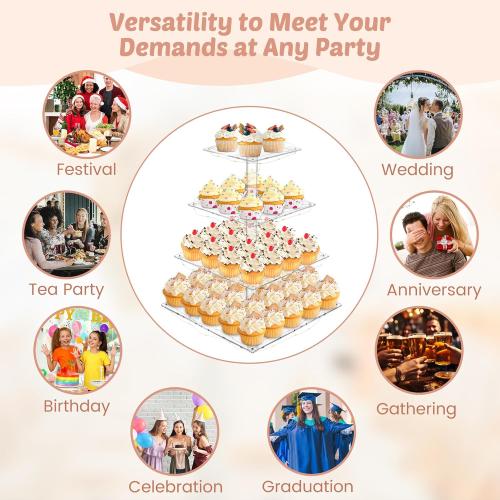 Cupcake Stand with Lights, 4 Tier Cupcake Holder, Light Up Cupcake Stand for 24 Cupcakes, Dessert Table Display Set for Weddings, Christmas, Birthday Parties (Yellow Light)