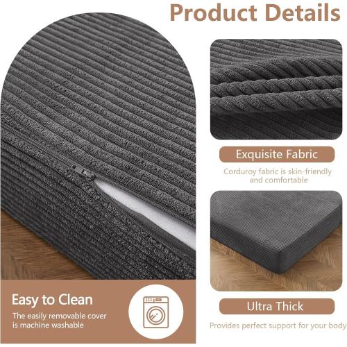 BYBYME Corduroy Tri-Folding Mattress, 6 Inch Gel Folding Mattress Topper, Foldable Soft Guest Bed Camping Pad, Washable Cover (Dark Gray, Full)
