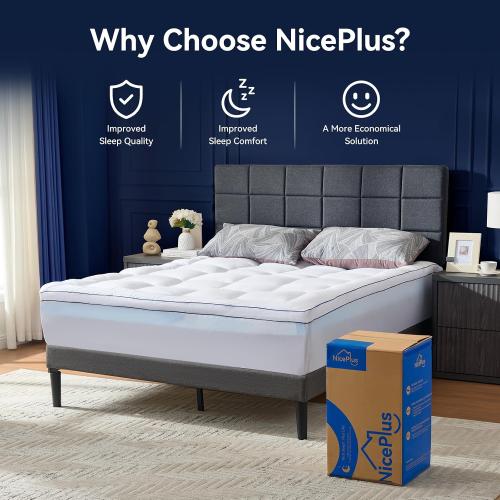 KING Dual Layer 4 Inch Memory Foam Mattress Topper KING , 2 Inch Cooling Gel Memory Foam and 2 Inch Soft Pillow Top Mattress Pad Cover for Back Pain Relief, with Elastic 21 Deep Pocket