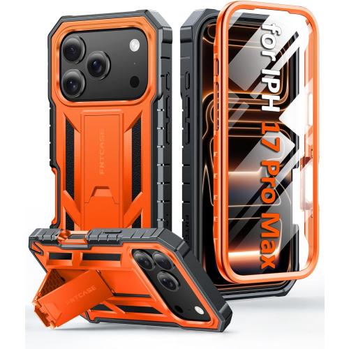 FNTCASE for iPhone 17 Pro-Max Case: Military Grade Drop Proof Protection Mobile Cover with Kickstand | Matte Textured Rugged Shockproof TPU | Protective Sturdy Phone Case - 6.9 inch Orange