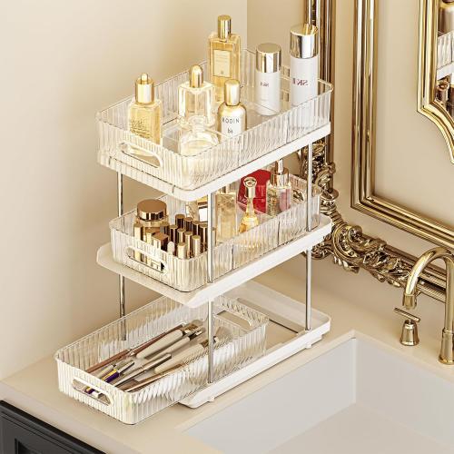 ESTHELLO 3-Tier Bathroom Counter Organizer: Vertical Storage Design for Crowded Counters, Vanity Organizer, Multi-Functional Organization, Lvory White