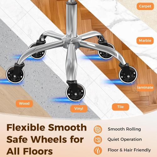 Rolling Stool Chair with Wheels, Office Drafting Chair with Back Support, Height Adjustable Standing Desk Stool with PU Leather Cushion for Home Office Kitchen Vanity Spa Garage Tattoo Dentist, Black