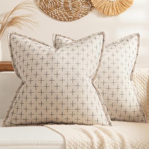 MIULEE Decorative Burlap Euro Sham Linen Throw Pillows Covers for Bed 24x24 Inch Beige Vintage Pillow Covers Outdoor Modern Farmhouse Pillowcase Woven Textured Cushion Cases Couch Sofa Livingroom