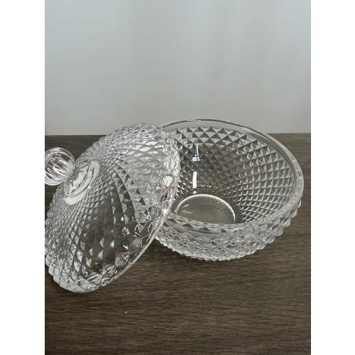 21oz Glass Candy Jar with Lid | Large Clear Crystal Christmas Candy Bowl for Holiday Parties, Weddings & Home Decor