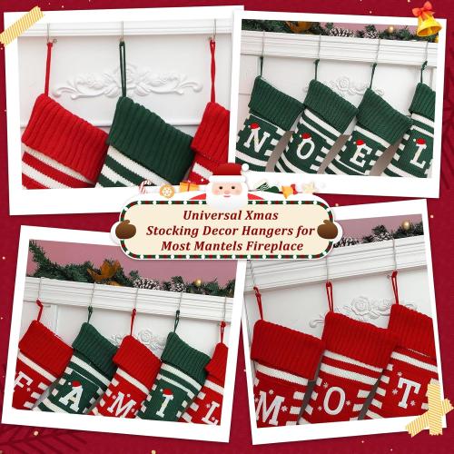 Christmas Stocking Holders for Mantle, Non-Slip Safety Fireplace Mantel Stocking Hooks with Separate Adhesive Strips, Silicone Pad Grip Hanger for Xmas Party Decoration (Silver,6)