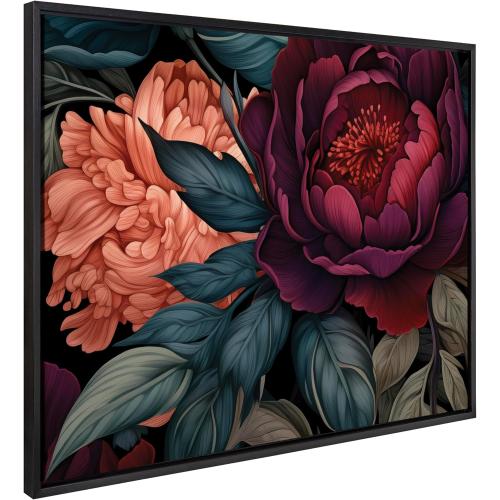 Kate and Laurel Sylvie Dark Academia Floral in Rich Jewel Tones Framed Canvas Wall Art by The Creative Bunch Studio, 31.5x41.5 Black, Modern Colorful Flower Art for Wall