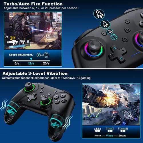 Wireless PC Gaming Controller - Enhanced Wireless Blue-tooth Controller with Hall Joysticks & 1000mAh Battery-Game Controller Work for Android/iOS/Steam and Switch 2/1 with Turbo Controller with Programmable (Black-PC)