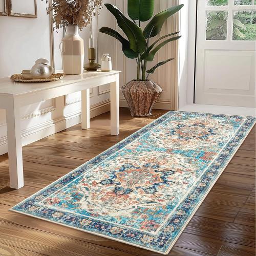 Runner Rug - ' Boho Washable Kitchen Rug, Non-Slip Soft Low Pile Rugs Indoor for Entrance Bedroom Bathroom Living Room,Vintage Throw Hallway Carpet Stain Resistance