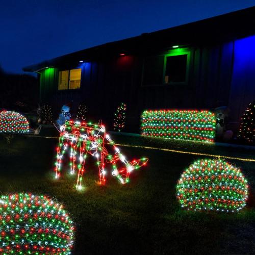 WBao F8 Big Bulbs Christmas Net Lights, 200LED 8.4ft x 5.2ft Christmas Bushes Lights with 8 Modes, Timer, End to End Connectable, Waterproof for Lawn, Bushes Outdoor Xmas Decorations, Red Green White