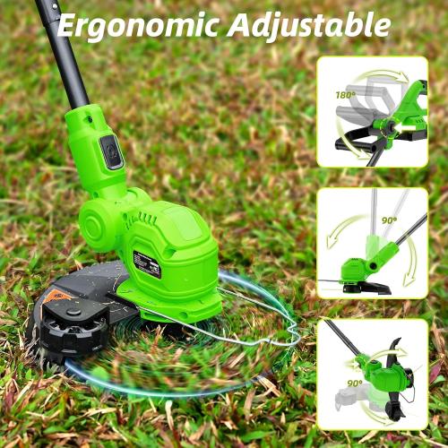 GREEN 12-inch 20V Cordless String Trimmer with Charger, 2 X 2.0Ah Battery Powered Grass Mover with Auto Line Feed, 2 in 1 Lawn Edger with 8 Pcs Grass Cutter Spool Line and 2 Spool Cap, Green