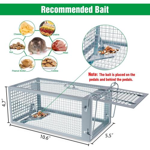 2 Packs Humane Rat Trap Outdoor, Wanqueen Humane Mouse Traps Indoor for Home, Small Rodent Chipmunk Trap and Other Live Animal Cage Catch and Release