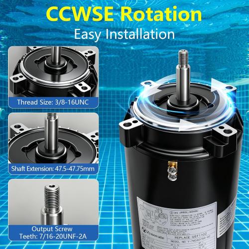 UST1102 Pool Pump Motor 1 HP Swimming Pool Pump Motor 115/230V 3450 RPM | Replaces for Hayward Super Pump MaxFlo, Super II, Northstar & ja-cuzzi Magnum Pumps SP2607X10, 56J Frame C-Face Round Flange
