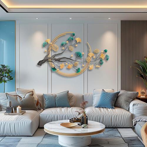 QXSXKJ 3D Metal Wall Art Decor for Living Room Large Modern Wall Sculptures Gold, 59'' Metal Wall-mounted Home Decoration, Creative Ginkgo Décor for Living Room Dining Room Bedroom (ginkgo leaf)